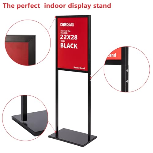 DISPLAYSWORKER Sign holder floor stand, heavy Duty Pedestal poster banner stand for display,22×28 inch slide-in double sided poster sign holder floor standing for board Display (Black, 22×28)