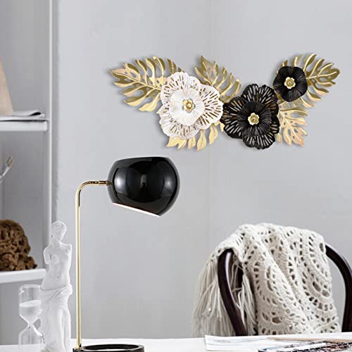Flower Leaves Metal Wall Decor, Hollow Out Wall Sculpture Creative Luxury Iron Hanging Artwork for Office Home Decorations Party Living Room, Black White - color: Black White