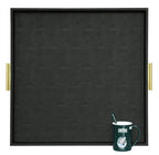 HofferRuffer Extra Large Square Serving Tray, Elegant Faux Leather Ottoman Tray with Gold Hardware Handles, Serve Tea, Coffee or Breakfast in Bed, 24 x 24 inches (Black Shagreen) - color: Black, size: 24" x 24" x 2"