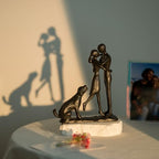 Sziqiqi Anniversary Iron Gifts for Her - Couple Love Sculpture Anniversary Iron Gift for Couple Girlfriend Wife Him Black Statue Metal Figurines for Home Decor Wedding Christmas Birthday Gifts - style: Couple & Dog
