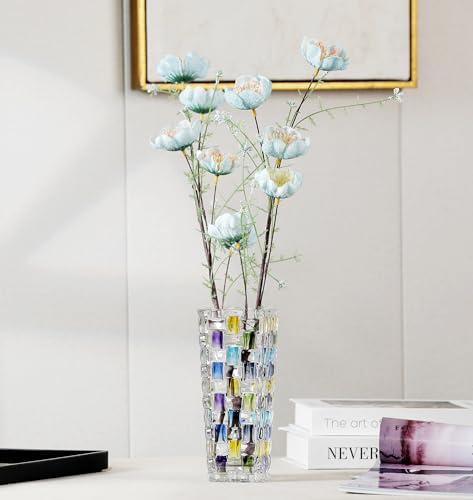 Magcolor Hand Painted Blue Woven Glass Vase -Crystal Flower Vase- 7.7 inch, Glass Plant Vase for Floral Arrangements, Centerpieces, Weddings, Housewarming, Centerpiece Home Deco. - color: Blue