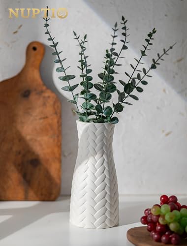 NUPTIO White Ceramic Flower Vase: 8.6" Tall Unglazed Pampas Grass Vases for Building Block Flowers - Modern Decorative Table Centerpiece for Home Living Dining Room Kitchen Decor - style: Woven