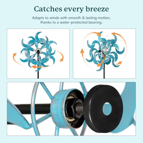 87" Wind Spinner Outdoor with Solar Light, Large Metal Wind Sculptures Spinners, Windmill for Garden Yard Patio Lawn Decor - Azure Moon (23" W x 87" H) - size: Azure Moon