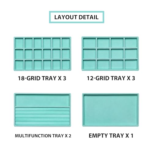 Frebeauty Jewelry Organizer Tray,Stackable Velvet Jewelry Trays,Drawer Inserts Earring Organizer For Women Jewelry Storage Display Case for Rings Stud Necklaces,8.3 x 4.9 x 1 Inches (Turquoise) - color: Turquoise, size: Set 9