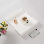 KEVLANG Glossy White Sturdy Acrylic Serving Tray with Handles-14x14Inch-Serving Coffee,Appetizer,Breakfast,Butler-Kitchen Countertop Tray-Makeup Drawer Organizer-Vanity Table-Ottoman Tray - color: Glossy White, size: 14" x 14" x 2"