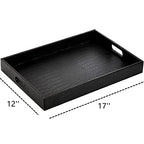 Lyellfe Black Serving Tray with Handles, Decorative Ottoman Tray in Alligator Faux Leather, 17x12 Inch Rectangular for Coffee Table, Living Room, Bed or Dressing Table