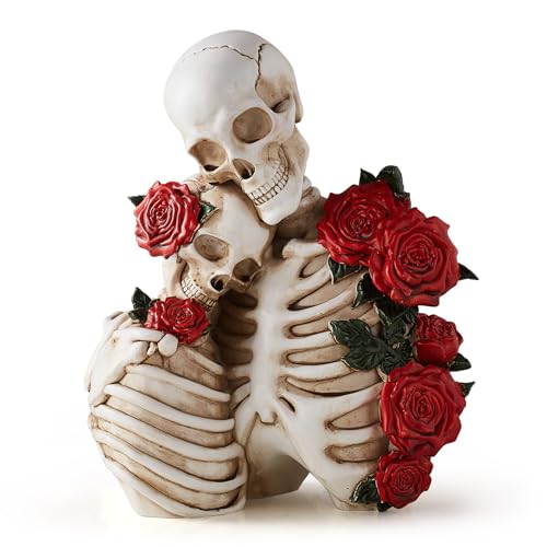 BANOMII Gothic Skeleton Couple Figurine Statues for Home Decor, Goth Wedding for Him and Her, Spooky Skull Sculpture Bedroom Decor for Couples, Oddities Halloween Decorations