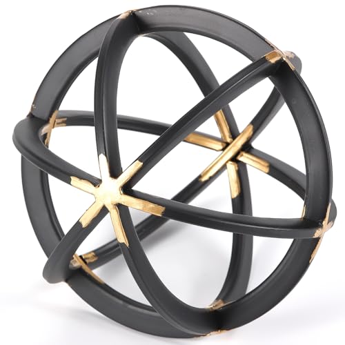 7" Metal Sphere Decor, Metal Coffee Table Decor Sculpture - Black & Gold, Abstract Tabletop Decorative Ball for Home, Decorative Balls for Centerpiece Bowls