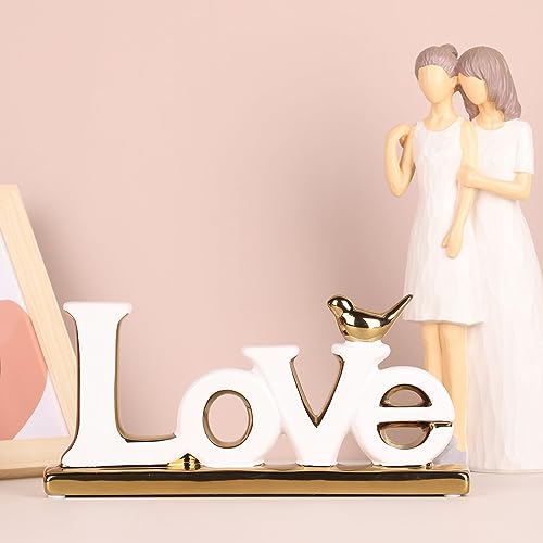 Love Sign Decoration,White and Gold Love Signs for Home Decor Statue,Modern Bird Sculpture Personalized Love Decor,Gold Style Figurine Decorative Ornaments for Living Room,Bedroom,Desktop,Cabinets - color: White+gold, style: Love