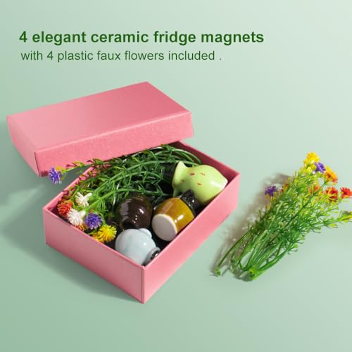 rhinocats Mini Vase Magnets for Fridge, Cute Magnetic Ceramic Vases for Refrigerator Kitchen Locker Office (4 Pack) - color: Mini Ceramic Vases 4-pcs