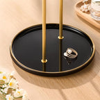 Gold Jewelry Holder Stand with Ceramic Tray: Small Hanging Necklace Organizer Tree for Earrings, Bracelets, Rings – Jewelry Display Hanger for Women & Girls, Black - color: black tray gold bar