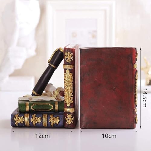 Bellaa 25389 Bookends Antiques Pen Ink Lamp Magical Oldworld Liabrary Office Book Ends for Shelves Stopper Vintage Collection Heavy Duty ＆ Sturdy Non-Skid