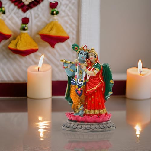 alikiki India Idol Radha Krishna Figurine - 3.9”H Hindu Murti God Krishna Radha Statue for Car Dashboard Decor Home Office Temple Mandir Altar Shrine Pooja Decor Diwali Spiritual Gifts - size: 3.9”H