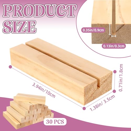 30Pcs 3.9x1.4 Inches Wood Table Number Stands, Wood Place Card Holders, Picture Holder Acrylic Sign Holders for Wedding, Ceremony, Birthday, Party, Home Decoration, Events - size: 3.94" 30pcs