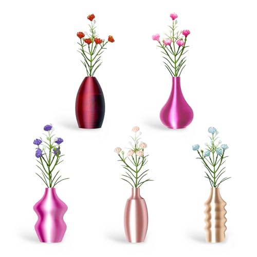 5 PCS Mini Vase Magnets for Fridge, Cute Tiny Magnetic Bud Vases for Refrigerator Decor, Small Flower Pots for Kitchen, Office, Locker, for Plant Lovers, Women - color: Mini Vase Magnets Pink