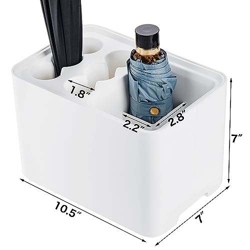 Elsjoy White Umbrella Holder, Entryway Umbrella Stand Small Umbrella Organizer Rack with Removable Drip Tray, Umbrella Storage Container for Long & Folding Umbrella, Parasol, Store 10 Umbrella - color: White