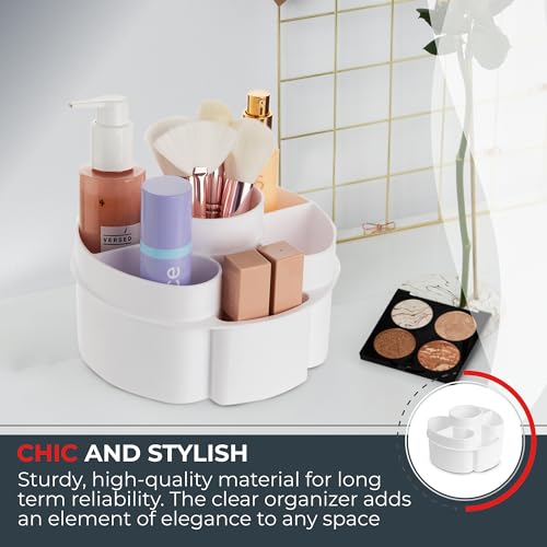 Masirs Small 360 Rotating Makeup Organizer - Mini Yet Spacious Cosmetic Storage Solution with Multiple Compartments - The Perfect Spinning Make-Up Caddy for Vanity or Bathroom Counter (Round - White) - color: Round White