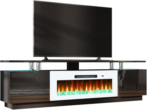 AMERLIFE Fireplace TV Stand with 40" Fireplace, 80" Modern Fireplace Entertainment Center LED Lights, 2 Tier TV Console Cabinet for TVs Up to 90", Black & White - color: Black & White, size: 80"