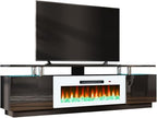 AMERLIFE Fireplace TV Stand with 40" Fireplace, 80" Modern Fireplace Entertainment Center LED Lights, 2 Tier TV Console Cabinet for TVs Up to 90", Black & White - color: Black & White, size: 80"