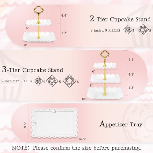 NWK 5 Piece Cake Stand Set with 2 x 3-Tier Cupcake Stands, 1 x2-Tier Cupcake Stands, 2 x Appetizer Trays, for Wedding Birthday Baby Shower Tea Party Decorations (Gold) - color: Gold