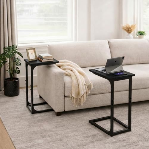 TEMI C Shaped End Table for Couch - Small Side Table and TV Tray for Eating or Laptop, Accent Desk for Chair or Sofa, Easy Assembly, Space-Saving Design for Living Room or Bedroom,Black - color: Black