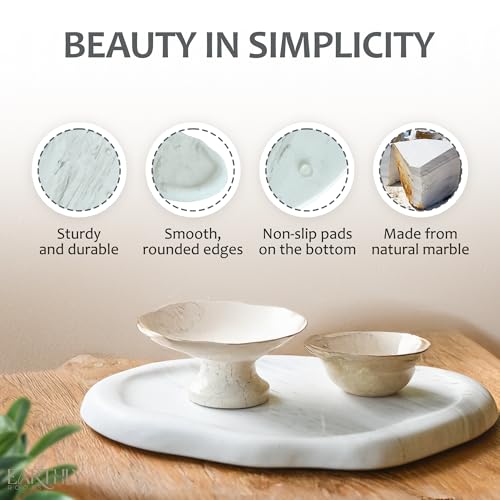 Natural Marble Trinket Tray – 9"x6" Cloud Shaped Decorative Dish for Jewelry, Keys, Perfume, Cosmetics, Vanity, Bathroom, Candle, Kitchen & Countertop | Stone Catchall or Gift (Rainy White) - color: Rainy White