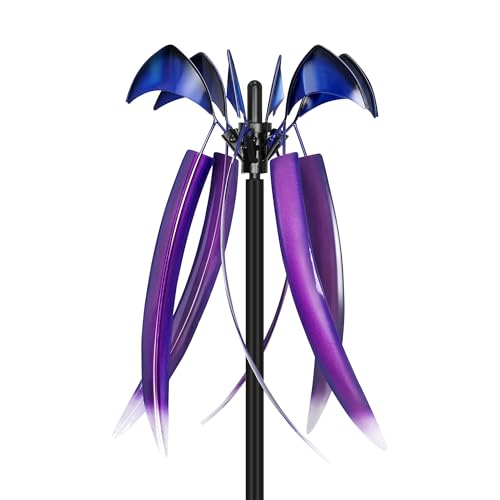Wind Spinners for Yard Garden, Large Outdoor Metal Wind Spinner with Stake, Kinetic Wind Sculptures & Spinners Windmill for Outside Lawn Yard Art Decor(15" W x 73" H) - size: Violet Cascade