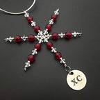 XC Ornament - Beaded Snowflake XC Cross Country Christmas Ornament/Gift Tag with Round Pewter XC Charm with Jewelry Box - Handmade with Red Vintage Beads