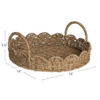 Household Essentials Round Handwoven Seagrass Tray with Scalloped Edge and Handles, Natural - color: Natural Seagrass, size: 14"