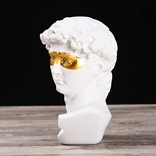 BRABUD Greek Mask David Man Bust Statue Resin White Gold Classic Roman Sculpture Modern Art Home Office Study Room Bookshelf Decor Collectible Gift TQGJBS342 - color: White