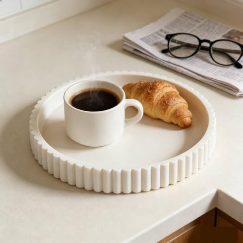 11" Round Resin Tray for Coffee Table Decor, Small Round Decorative Serving Trays, Farmhouse Trays for Decor Home Living Dining Room Kitchen Island Tabletop Entryway Table, Milky White - color: Milky White