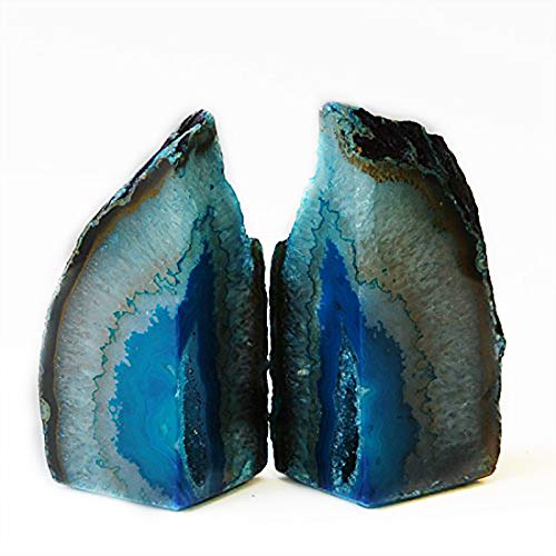 JIC Gem Book Ends Teal Agate Bookends for Shelves Decorative Geode Bookends to Hold Books Heavy Duty Home Decor with Rubber Bumpers(1 Pair, 4-6 LBS) - color: Green Dyed, size: 4-6LBS.