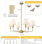 6-Light Brushed Gold Pendant Chandelier with Fabric Shades, E12 Base - Farmhouse & Industrial Style for Kitchen, Living Room, Dining Room, or Bedroom Lighting - color: 6 Light+Brushed Gold