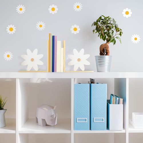 Harloon 2 Pcs Daisy Wooden Bookends Pink Rainbow Moon and Cloud Nursery Bedroom Decor for Home (Daisy)