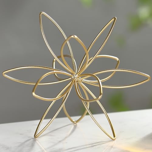 8" Gold Decorative Sphere, Metal Floral Tabletop Sculpture, Abstract Tabletop Decorative Ball for Home Metal Sphere Decor - color: Golden-8in