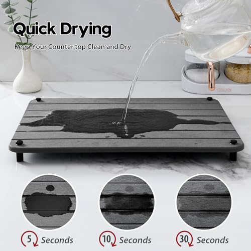 Razborci Stone Dish Drying Mat for Kitchen Counter, Water Absorbing Bathroom Tray Sink Organizer, Diatomaceous Earth Countertop Dish Rack Riser Sponge Holder Soap Dish, Dark Gray, 16" x 12" - color: 1. Charcoal, size: 16" x 12" x 1"