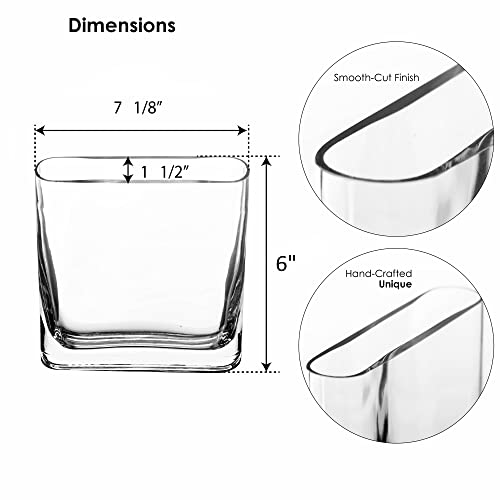 CYS EXCEL Glass Book Vase (H:6" Open:7"x2") Round Edge Oval Flower Vase Rectangular Wedding Centerpiece - size: H-6" Open-7"x2"