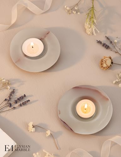 Tealight Candle Holders Set of 2 – Handcrafted Natural Marble Tea Light & Votive Holders, Decorative Stone Candle Holder Pair for Home Décor, Dining Table, Coffee Table & Wedding Decor - color: White Onyx, size: 3.5" Inches