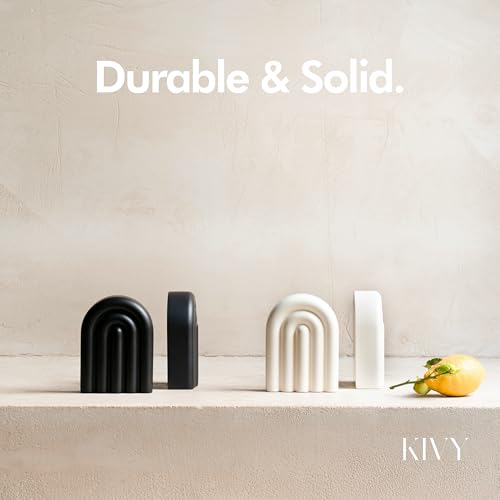 KIVY Concrete Book Ends for Shelves [Heavy Duty BOOKENDS] - Bookends Decorative for Heavy Books - Modern Trendy Book Ends - Book Stopper for Shelves - Book Holders for Shelves (White Bookends)