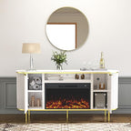 White Fireplace TV Stand: 70" Modern Luxury Fluted Electric Fireplace Heater Entertainment Center Fits TVs Up to 80 Inch, Faux Marble Top TV Console with Fireplace (White, 70 Inch Fireplace TV Stand)