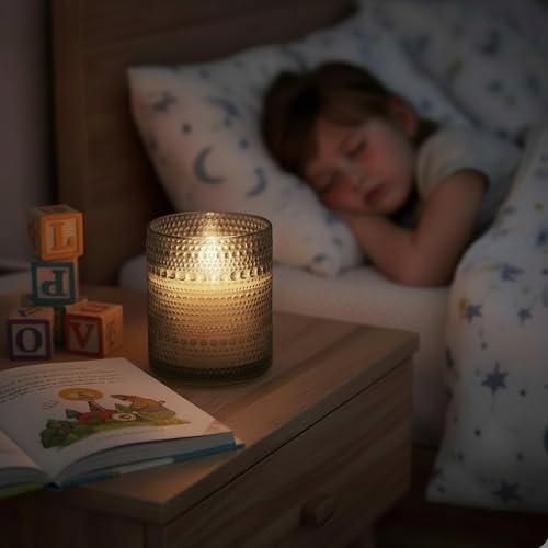 VENTA Stunning Grey Dotted Glass Flameless Candles 2-Pack with Realistic Flickering Glow | Includes Remote & Timer | Battery Operated LED Set for a Cozy & Chic Home Decor Accent - color: Shevron Glass Grey