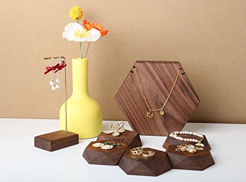 GemeShou 5pcs Wood Jewelry Stand Tray, Hexagon Display Riser Set, Retail Jewelry Shop Display Riser, Walnut Hexagon 5pcs Small - size: Small