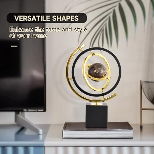 Modern Decorative Globe Sculpture, Black and Gold, Matel Base, Orbital Design, Contemporary Home Decor, Metal Art Piece
