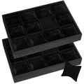 Henoyso 2 Pieces 12 Grid Velvet Watch Tray Jewelry Organizer Stackable Watch Bracelet Bangle Display Holder Adjustable Pillow(Black) - color: Black, size: 12 Grid