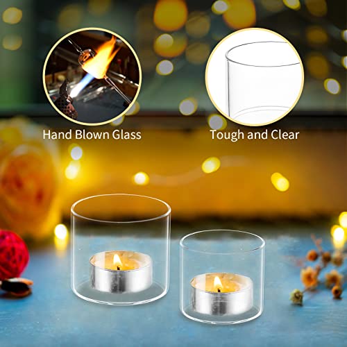 Votive Tea Light Candle Holders - Mini Clear Glass Tealight Holder as Candlelit Dinner Party Events Birthday Wedding Reception Centerpiece Decor Accessories, 10pcs+Extra 2 - size: 1.8x1.5inch