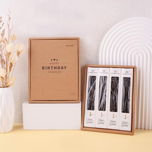 PHD CAKE 24-Count Black Gold Spiral Long Thin Birthday Candles, Cake Candles, Birthday Parties, Wedding Decorations, Party Candles - color: Black Gold