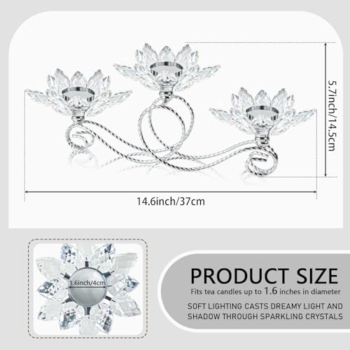 2Pcs Siver Kehail Crystal Metal Tea Light Candle Holder Set, 3-Arm Flower Shaped Crystal Votive Candlestick Holders for Table Centerpiece, Wedding Shower, Party and Home Decor - color: Silver, size: 2pcs-3 arm