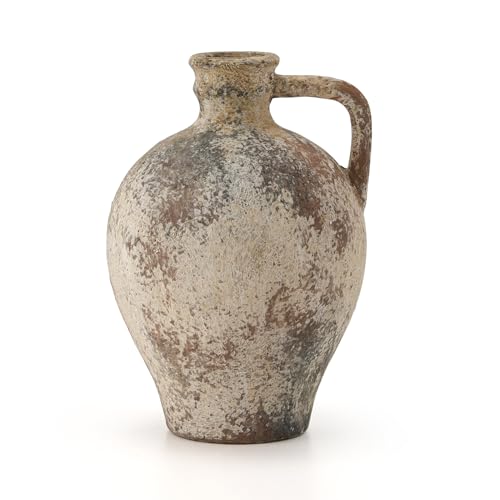 LUKA Ceramic Rustic Farmhouse Vase,8.25 inch Terracotta Vase with Handle,Neutral Clay Pot Vases Decorative Vase for Living Room,Table,Shelf Decor(Brown,M) - color: Brown, size: 8.25 inch (H)