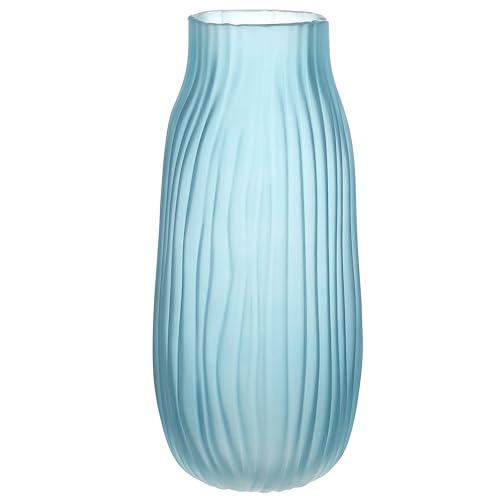Frosted Blue Ribbed Glass Vase 12in Boho Elegant Decorative Vases for Home Flowers Arrangements, Centerpieces, Dinner Table and Modern Decor - color: Frosted Blue, size: H-12.0IN