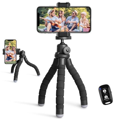 Ubeesize Phone Tripod, Portable and Flexible Tripods with Wireless Remote and Clip, Cell Phone Tripode Stand for Video Recording - color: Black, style: Standard